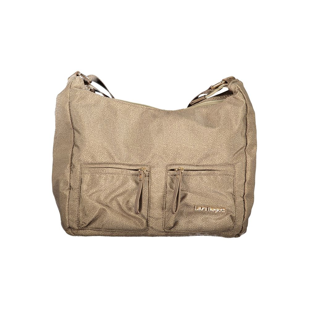 Handbag by Laura Biagiotti for women in polyester viscose modal & nickel beige features a ornamental silhouette, showcasing a secure zipper, ample document-holder, external-pockets & internal-pockets, and ornamental shoulder-strap & adjustable-strap for a sophisticated look.