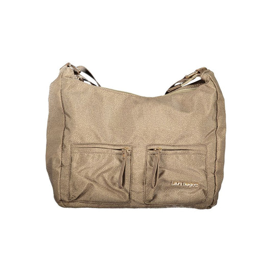 Handbag by Laura Biagiotti for women in polyester viscose modal & nickel beige features a ornamental silhouette, showcasing a secure zipper, ample document-holder, external-pockets & internal-pockets, and ornamental shoulder-strap & adjustable-strap for a sophisticated look.