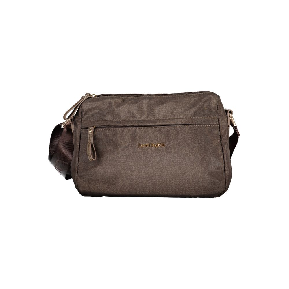 Handbag by Laura Biagiotti for women in polyester brown features an refined silhouette, showcasing a secure zipper, ample external-pockets & internal-pockets, and versatile shoulder-strap & adjustable-strap for a sophisticated refined aesthetic.