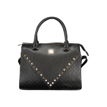 Handbag by Laura Biagiotti for women in pvc black features a signature silhouette, showcasing a secure zipper and signature built-in-compartments & internal-pockets with versatile shoulder-strap, handle & adjustable-strap for a sophisticated look.