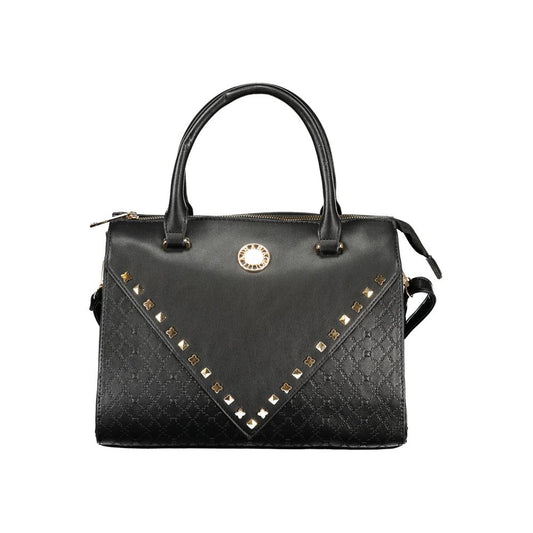 Handbag by Laura Biagiotti for women in pvc black features a signature silhouette, showcasing a secure zipper and signature built-in-compartments & internal-pockets with versatile shoulder-strap, handle & adjustable-strap for a sophisticated look.