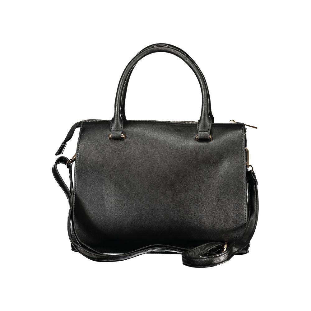 Handbag by Laura Biagiotti for women in pvc black presents a ornamental silhouette, showcasing a secure zipper, ample built-in-compartments & internal-pockets, and versatile shoulder-strap, handle & adjustable-strap for a ornamental finish.