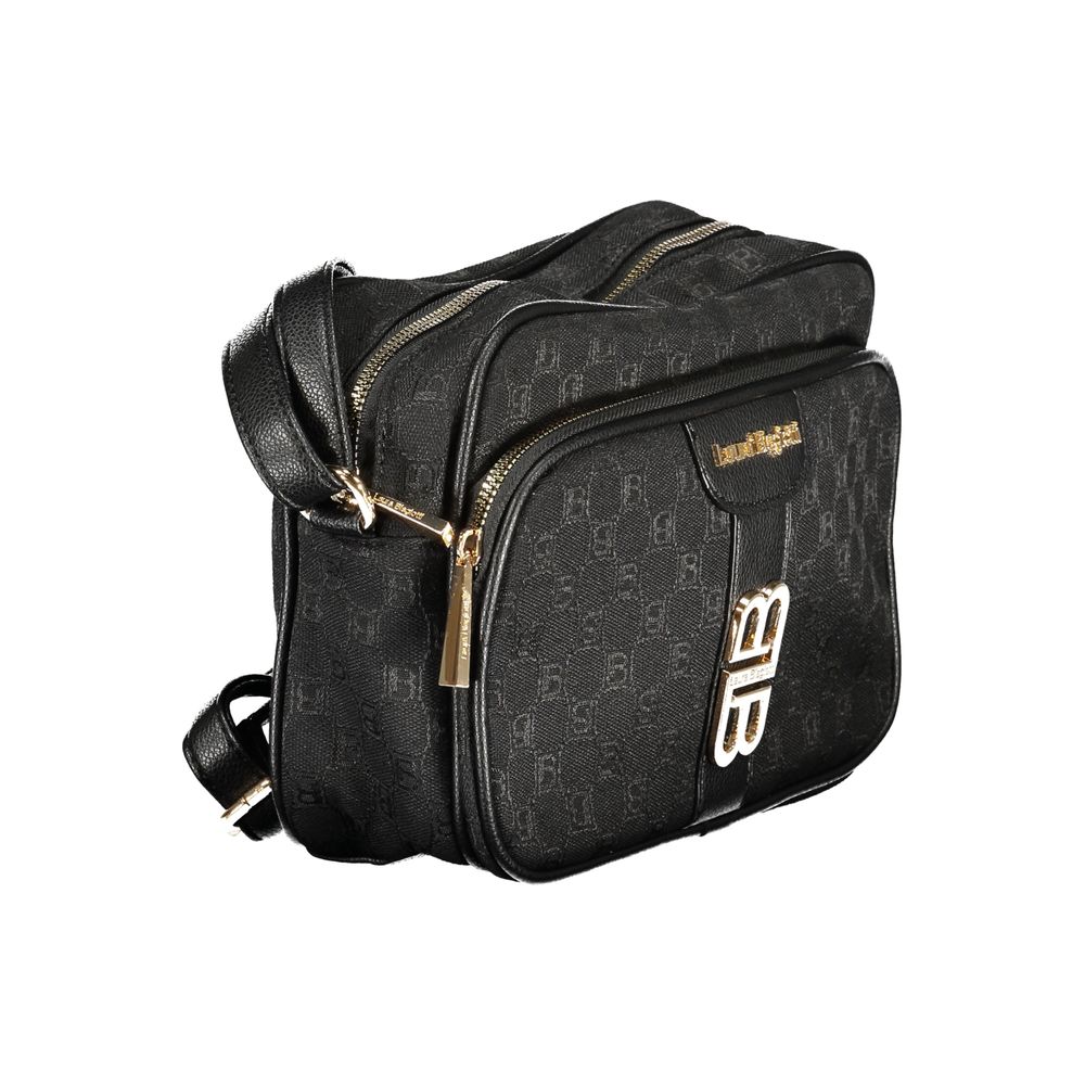 This Handbag by Laura Biagiotti for women in polyester and black presents a sculptural silhouette featuring a secure , ample external-pockets & internal-pockets, and versatile shoulder-strap & adjustable-strap for a sculptural finish.