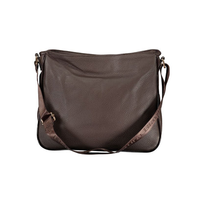Handbag by Laura Biagiotti for women in pvc brown features a ornamental silhouette, showcasing a secure zipper, ample document-holder & internal-pockets, and ornamental shoulder-strap & adjustable-strap for a sophisticated look.