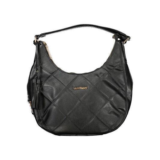 Handbag by Laura Biagiotti for women in pvc viscose modal & nickel black features a ornamental silhouette, showcasing a secure zipper, ample document-holder & internal-pockets, and ornamental shoulder-strap & adjustable-strap for a sophisticated look.