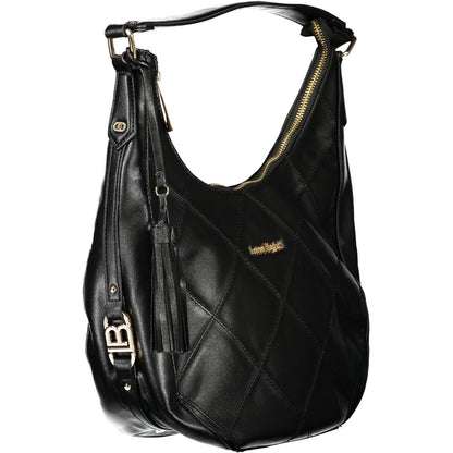 This Handbag by Laura Biagiotti for women in pvc viscose modal & nickel and black presents a sculptural silhouette featuring a secure zipper, ample document-holder & internal-pockets, and versatile shoulder-strap & adjustable-strap for a sculptural finish.