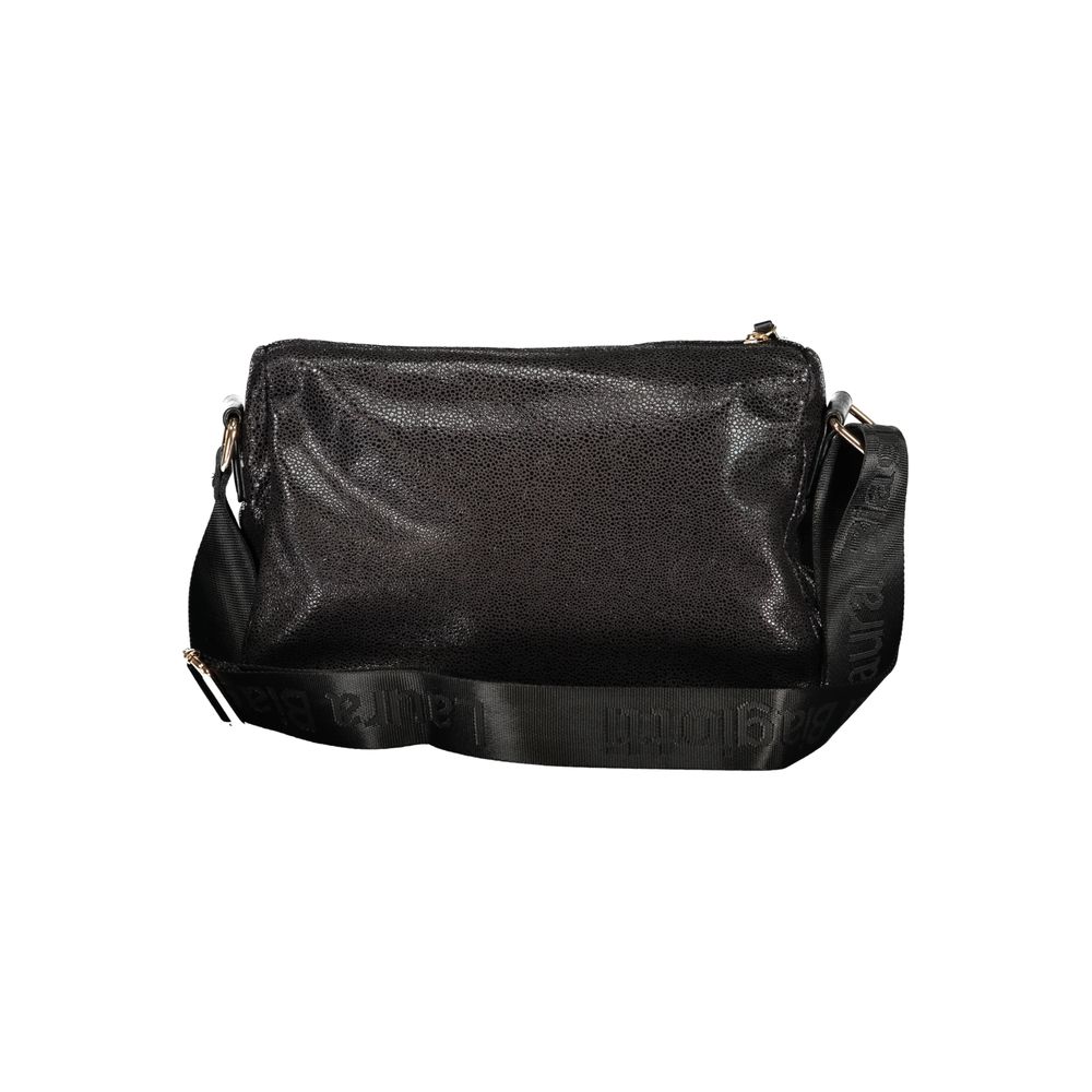 Handbag by Laura Biagiotti for women in polyester viscose modal & nickel black features a signature silhouette, showcasing a secure zipper and signature document-holder & internal-pockets with versatile shoulder-strap & adjustable-strap for a sophisticated look.