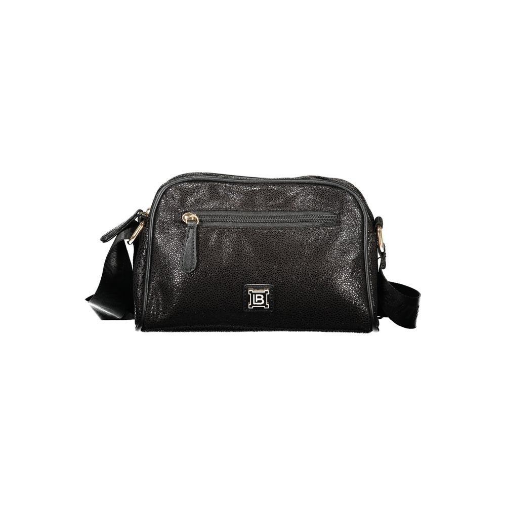 Handbag by Laura Biagiotti for women in polyester viscose modal & nickel black features a ornamental silhouette, showcasing a secure zipper, ample external-pockets & internal-pockets, and ornamental shoulder-strap & adjustable-strap for a sophisticated look.