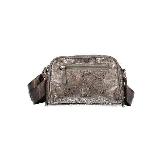 This Handbag by Laura Biagiotti for women in polyester and gray presents a sculptural silhouette featuring a secure zipper, ample external-pockets & internal-pockets, and versatile shoulder-strap & adjustable-strap for a sculptural finish.