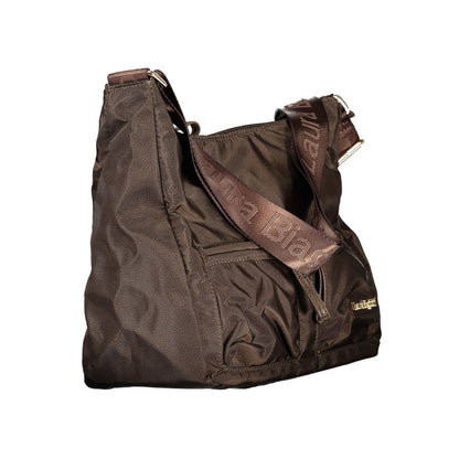 Handbag by Laura Biagiotti for women in polyester viscose modal & nickel brown features a signature silhouette, showcasing a secure zipper and signature document-holder, external-pockets & internal-pockets with versatile shoulder-strap & adjustable-strap for a sophisticated look.