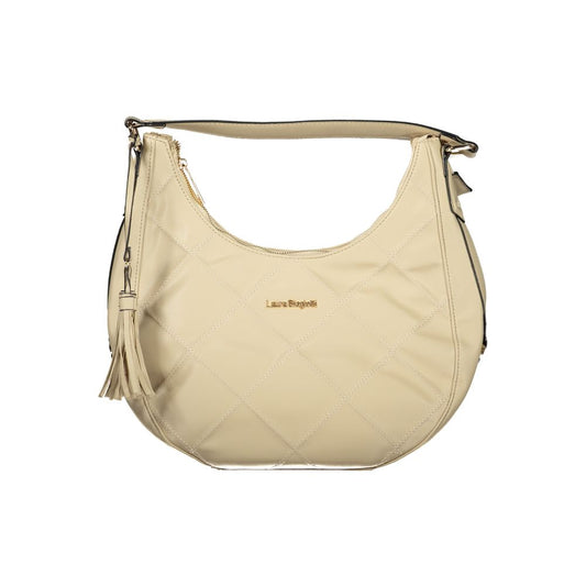 Handbag by Laura Biagiotti for women in pvc viscose modal & nickel beige features an refined silhouette, showcasing a secure zipper, ample internal-pockets, and versatile shoulder-strap & adjustable-strap for a sophisticated refined aesthetic.