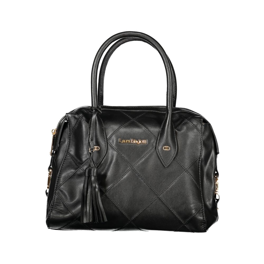 This Handbag by Laura Biagiotti for women in pvc viscose modal & nickel and black presents a sculptural silhouette featuring a secure zipper, ample document-holder, and versatile shoulder-strap, adjustable-strap & handle for a sculptural finish.