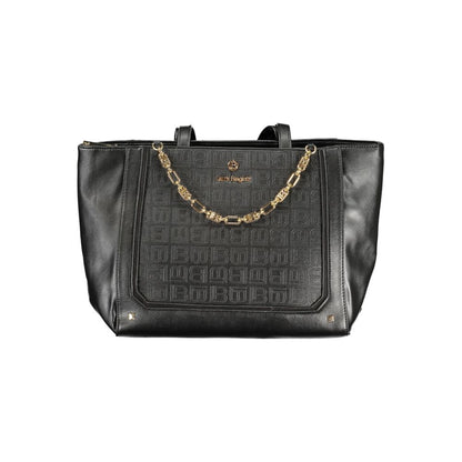 This Handbag by Laura Biagiotti for women in pvc viscose modal & nickel and black presents a sculptural silhouette featuring a secure zipper, ample internal-pockets, and versatile handle for a sculptural finish.