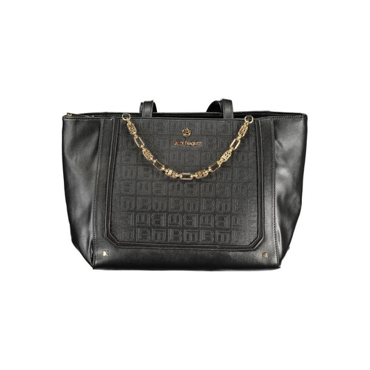 This Handbag by Laura Biagiotti for women in pvc viscose modal & nickel and black presents a sculptural silhouette featuring a secure zipper, ample internal-pockets, and versatile handle for a sculptural finish.
