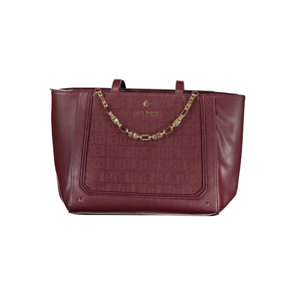 Handbag by Laura Biagiotti for women in pvc viscose modal & nickel red features a ornamental silhouette, showcasing a secure zipper, ample built-in-compartments, and ornamental handle for a sophisticated look.