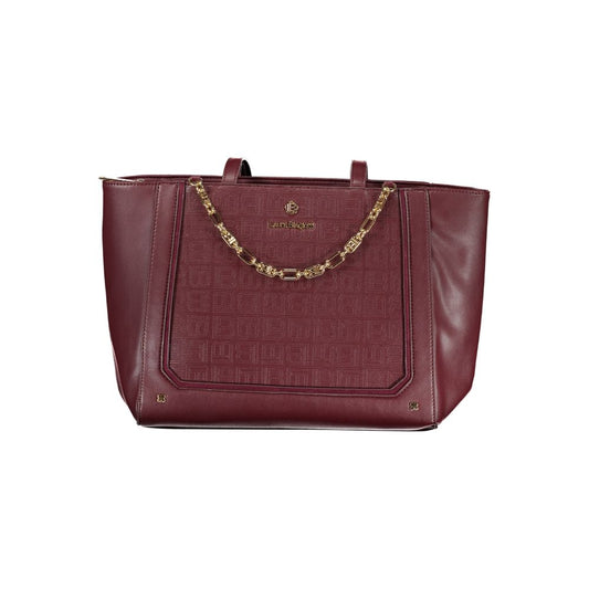 Handbag by Laura Biagiotti for women in pvc viscose modal & nickel red features a ornamental silhouette, showcasing a secure zipper, ample built-in-compartments, and ornamental handle for a sophisticated look.