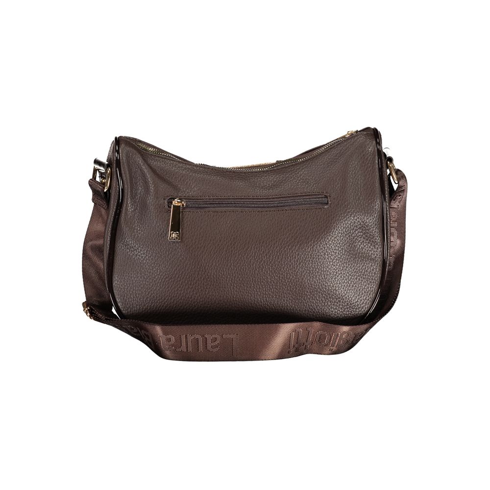 This Handbag by Laura Biagiotti for women in pvc and brown presents a sculptural silhouette featuring a secure zipper, ample external-pockets & internal-pockets, and versatile shoulder-strap & adjustable-strap for a sculptural finish.