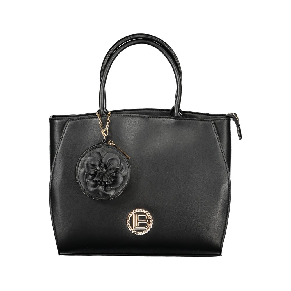 Handbag by Laura Biagiotti for women in pvc viscose modal & nickel black features a refined silhouette, showcasing a secure zipper, organized document-holder, removable-pouch, internal-pockets & coin-purse, and versatile shoulder-strap, handle & adjustable-strap for a refined finish.
