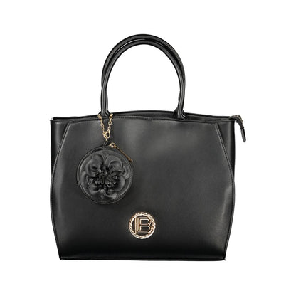 Handbag by Laura Biagiotti for women in pvc viscose modal & nickel black features a refined silhouette, showcasing a secure zipper, organized document-holder, removable-pouch, internal-pockets & coin-purse, and versatile shoulder-strap, handle & adjustable-strap for a refined finish.