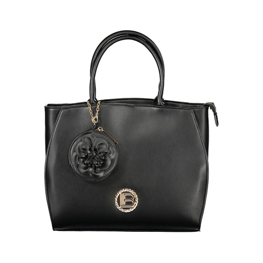 Handbag by Laura Biagiotti for women in pvc viscose modal & nickel black features a refined silhouette, showcasing a secure zipper, organized document-holder, removable-pouch, internal-pockets & coin-purse, and versatile shoulder-strap, handle & adjustable-strap for a refined finish.