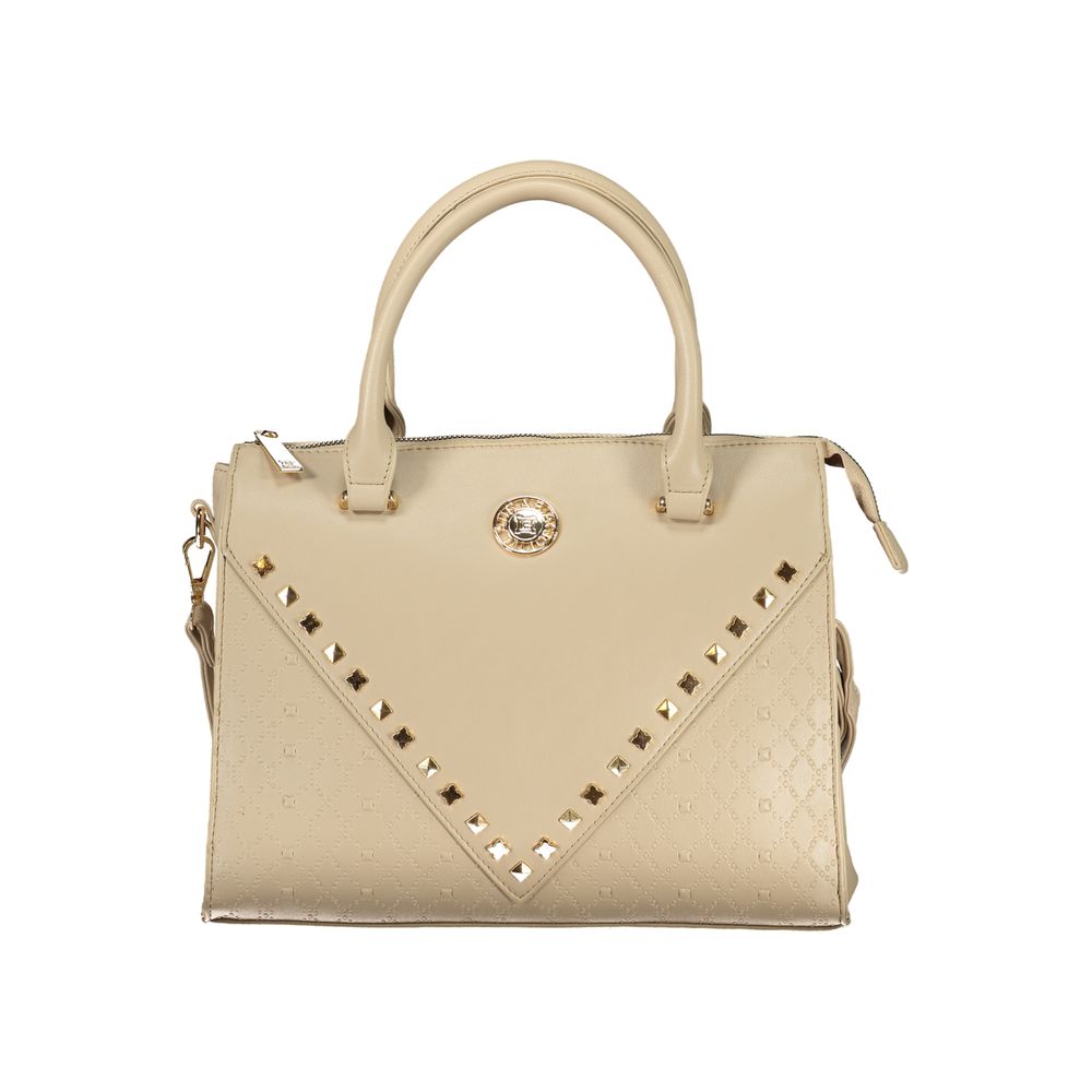 Handbag by Laura Biagiotti for women in pvc beige features a signature silhouette, showcasing a secure zipper and signature internal-pockets with versatile shoulder-strap, adjustable-strap & handle for a sophisticated look.