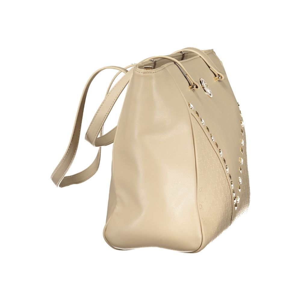 Handbag by Laura Biagiotti for women in pvc viscose modal & nickel beige & signature features a ornamental silhouette, showcasing a secure zipper, ample internal-pockets, and ornamental handle for a sophisticated look.