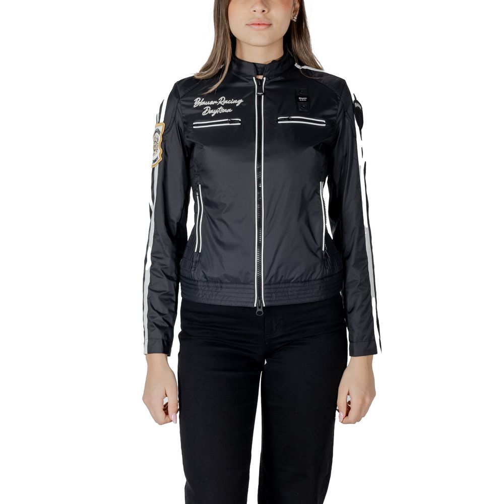 Jacket by Blauer for women in polyamide black & striped presents a impeccable silhouette, showcasing distinct lightweight and a impeccable high-collar neckline for a sophisticated finish.