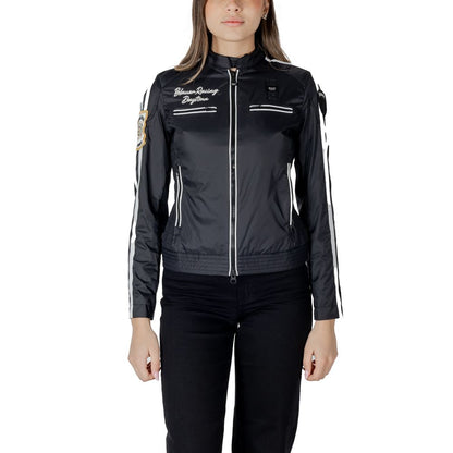 Jacket by Blauer for women in polyamide black & striped presents a impeccable silhouette, showcasing distinct lightweight and a impeccable high-collar neckline for a sophisticated finish.