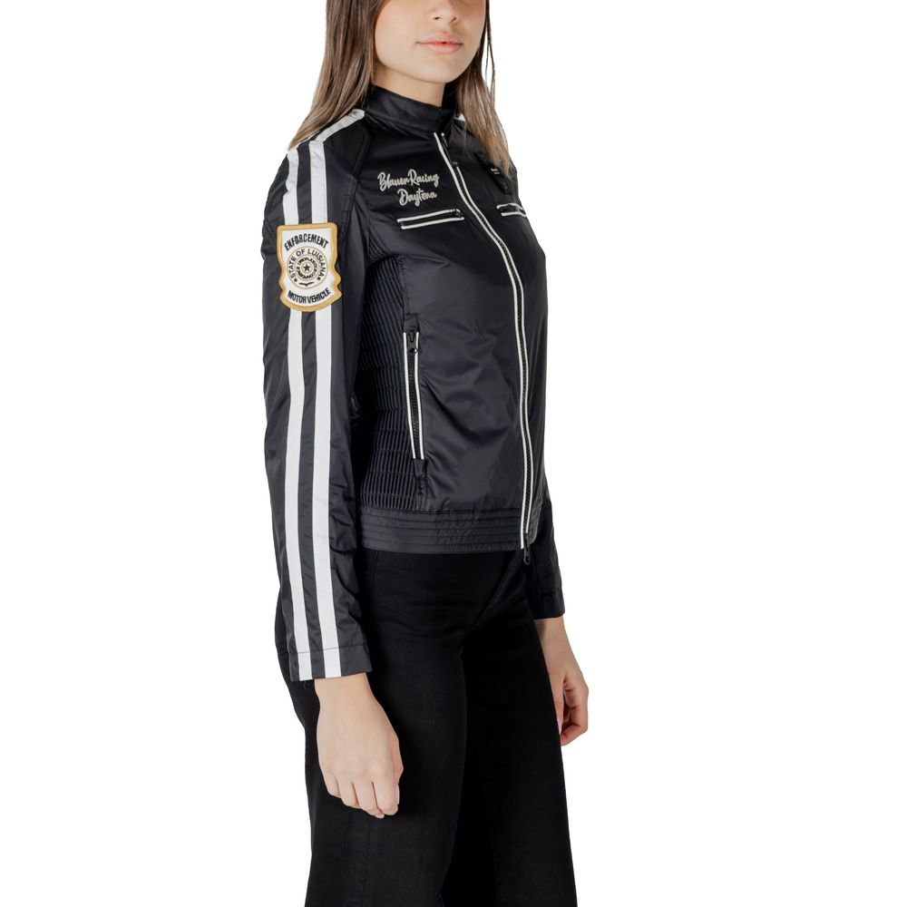 Jacket by Blauer for women in polyamide black & striped presents a impeccable silhouette, showcasing distinct lightweight and a impeccable high-collar neckline for a sophisticated finish.