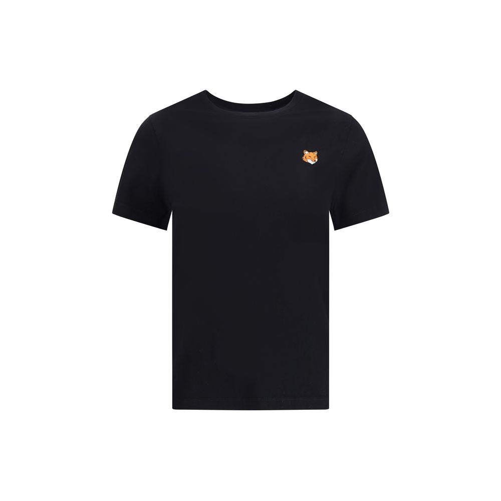 T-Shirt by Maison Kitsuné for women in organic cotton black & signature showcases a chic silhouette, artfully detailed with a chic crew neckline and short-sleeve for a chic finish.