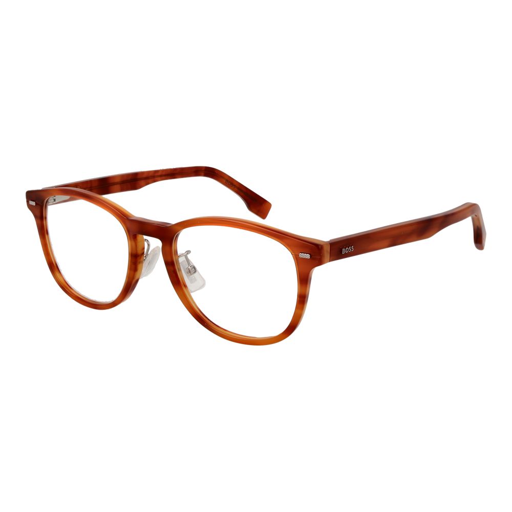 Eyeglasses Frames by Hugo Boss for men in acetate brown features an refined silhouette, showcasing the refined brown coloured frame and sophisticated full-frame frame design.