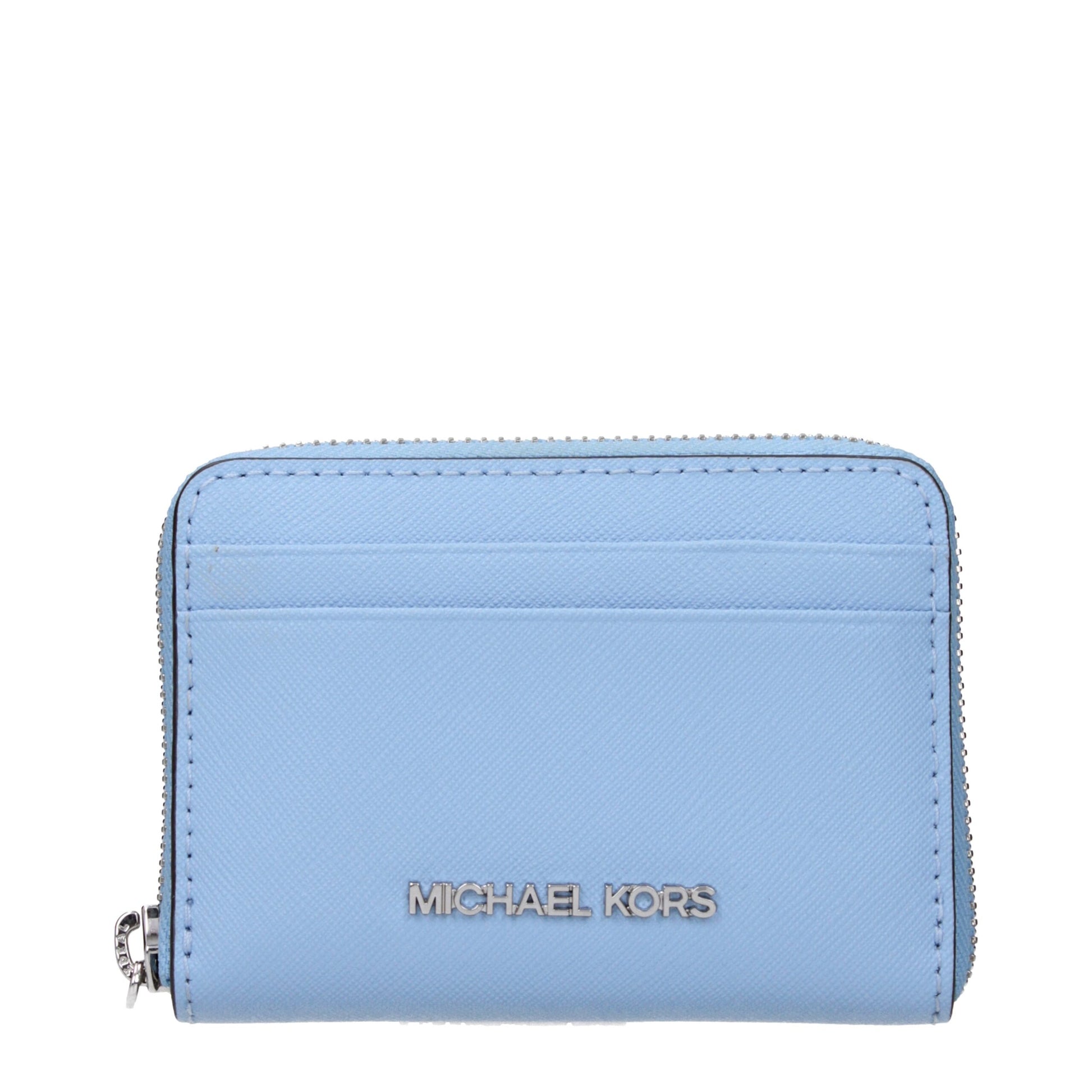 Card Case by Michael Kors for women in leather light-blue features a sleek silhouette, showcasing the sleek design of the Leather Card Case with functional for a premium look.