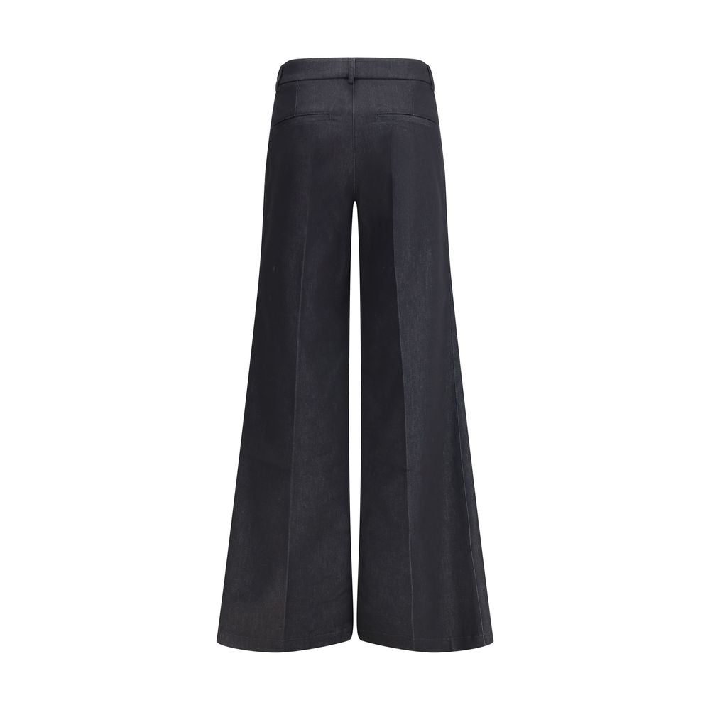 Trousers by Darkpark for women in stretch polyester cotton black presents a perennial silhouette, meticulously tailored with a flared, relaxed-fit & regular-fit cut, long finish, and an elegant .