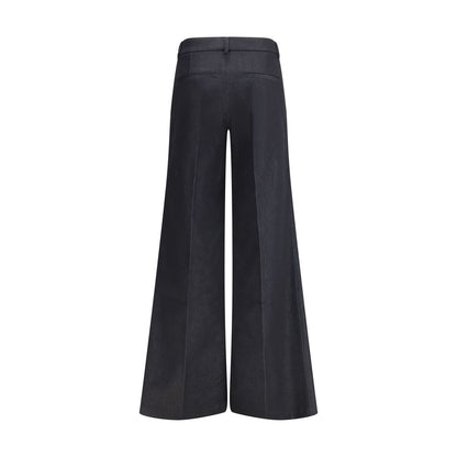 Trousers by Darkpark for women in stretch polyester cotton black presents a perennial silhouette, meticulously tailored with a flared, relaxed-fit & regular-fit cut, long finish, and an elegant .