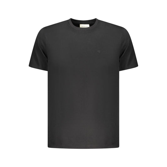 T-Shirt by Calvin Klein for men in cotton black showcases a fashionable silhouette, elegantly detailed with a fashionable and crew neckline for a sophisticated, high-fashion look.