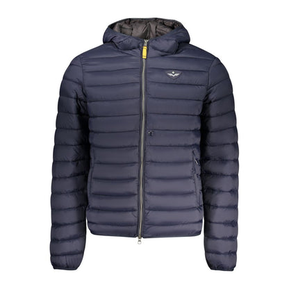 Hooded Windbreaker Jacket by Armata Di Mare for men in polyamide blue presents a resilient silhouette, artfully detailed with a sophisticated hooded neckline and functional pockets, hooded & windproof for a resilient finish.