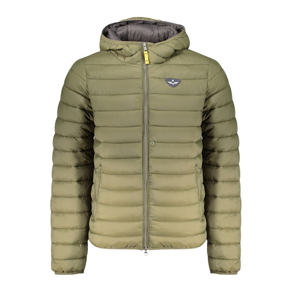 This Hooded Puffer Jacket by Armata Di Mare for men in polyamide green exhibits a edgy silhouette, meticulously detailed with functional pockets, hooded & insulated and a edgy hooded neckline for a edgy finish.