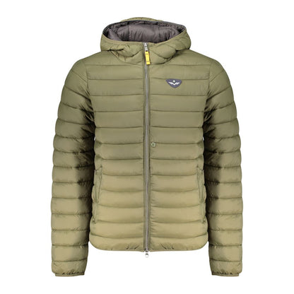 This Hooded Puffer Jacket by Armata Di Mare for men in polyamide green exhibits a edgy silhouette, meticulously detailed with functional pockets, hooded & insulated and a edgy hooded neckline for a edgy finish.