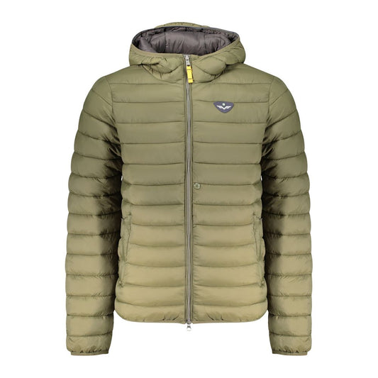 This Hooded Puffer Jacket by Armata Di Mare for men in polyamide green exhibits a edgy silhouette, meticulously detailed with functional pockets, hooded & insulated and a edgy hooded neckline for a edgy finish.