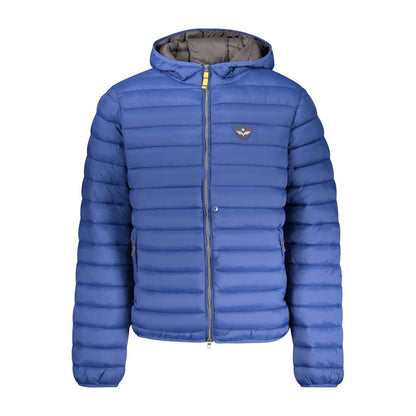 Hooded Windbreaker Jacket by Armata Di Mare for men in polyamide blue & signature presents a resilient silhouette, artfully detailed with a sophisticated hooded neckline and functional pockets, hooded & windproof for a resilient finish.