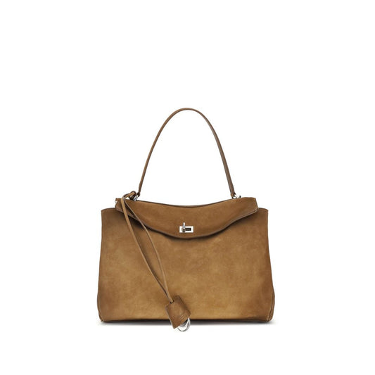Medium Shoulder Bag by Balenciaga for women in bos taurus suede calfskin leather brown, silver & signature showcases a enviable silhouette, artfully detailed with a secure zipper, organized external-pockets, and versatile shoulder-strap, handle & detachable-strap for a enviable look.