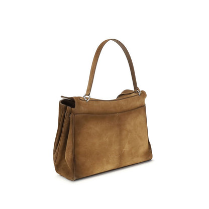 Medium Shoulder Bag by Balenciaga for women in bos taurus suede calfskin leather brown, silver & signature features an effortlessly chic silhouette with a secure zipper, ample external-pockets, and versatile shoulder-strap, handle & detachable-strap for effortlessly chic everyday luxury.