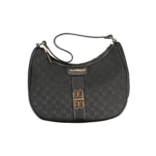 Compact Handbag by Laura Biagiotti for women in polyester & polyurethane black features a exquisite silhouette, showcasing a secure zipper and exquisite built-in-compartments & internal-pockets with versatile handle for a exquisite finish.