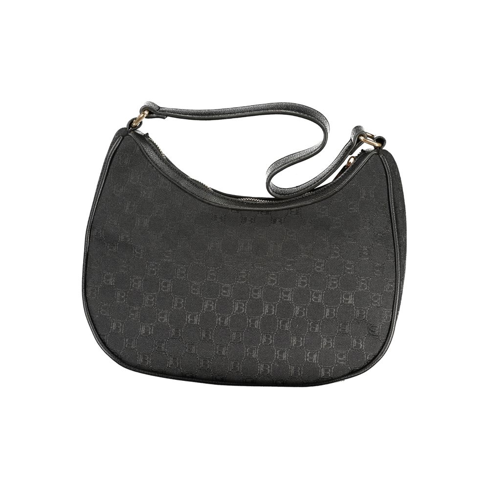 Compact Handbag by Laura Biagiotti for women in polyester & polyurethane black features a ornamental silhouette, showcasing a secure zipper, ample built-in-compartments & internal-pockets, and ornamental handle for a sophisticated look.