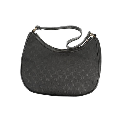 Compact Handbag by Laura Biagiotti for women in polyester & polyurethane black features a ornamental silhouette, showcasing a secure zipper, ample built-in-compartments & internal-pockets, and ornamental handle for a sophisticated look.