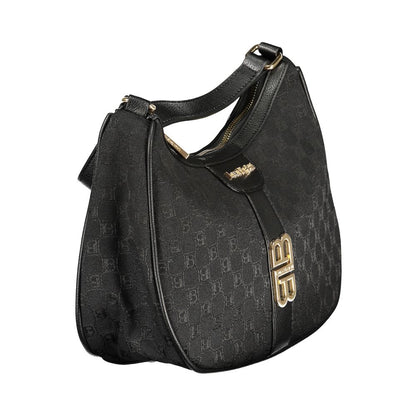 Compact Handbag by Laura Biagiotti for women in polyester & polyurethane black presents a ornamental silhouette, showcasing a secure zipper, ample built-in-compartments & internal-pockets, and versatile handle for a ornamental finish.