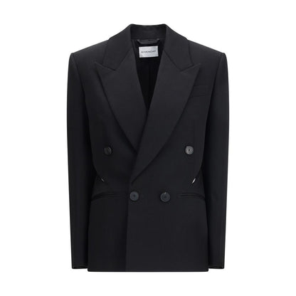 Overcoat by Givenchy for women in wool polyester satin black features a contemporary silhouette showcasing a contemporary and refined pockets for a sophisticated finish.
