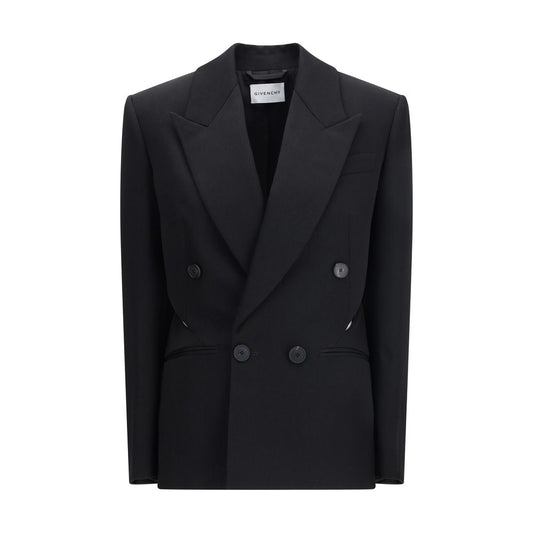 Overcoat by Givenchy for women in wool polyester satin black features a contemporary silhouette showcasing a contemporary and refined pockets for a sophisticated finish.