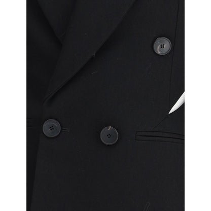 Overcoat by Givenchy for women in wool polyester satin black showcases a enveloping silhouette, detailed with distinctive pockets and a enveloping .