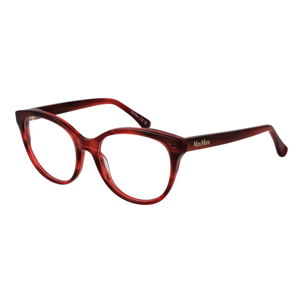 Eyeglasses Frames by Max Mara for women in acetate red features an refined silhouette, showcasing a sophisticated red coloured frame and refined full-frame frame design for a refined look.
